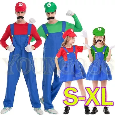 Super Mario Bros Costume Unisex Adult Mens Kids Girls Dress Up Party Fancy Dress • $20.03