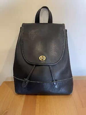 Vintage Coach Black Leather Large Daypack Backpack Style #9791 Made In USA • $95