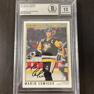 1991-1992 O-Pee-Chee Premier Mario Lemieux BGS 10 Pristine Auto BAS • $174.99