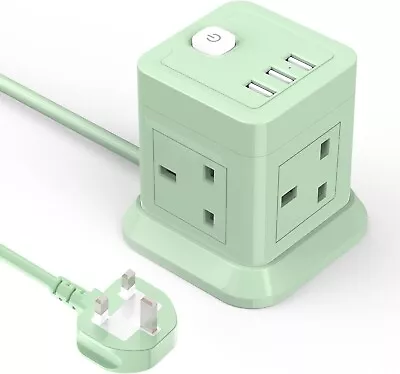 Cube Extension Lead 4 Outlets 3 USB Ports (5V/2.4A) 1.5M Power Cable • £19.49