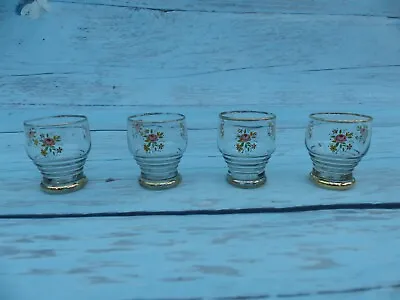 4 Vintage Retro Hand Painted Shot Glasses Floral Gold Detailing • £15