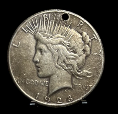 $30 • Buy 1928 - Hole - Silver Peace One Dollar S$1 Coin