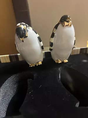 Mackenzie Childs Courtly Check Penguins Ceramic Salt & Pepper Shakers New In Box • $64.99