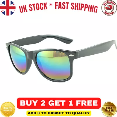 Classic Black Lens Sunglasses Mens Ladies Womens Neon Retro Fashion 80s UV400 UK • £2.99