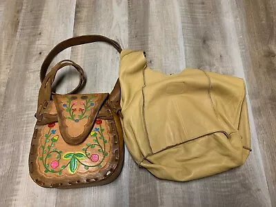 1970s Vintage Hand Tooled Embossed Mexican Leather Purse Flowers & J. Jill Purse • $34.99