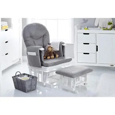 £202.93 • Buy Obaby Reclining Glider Chair And Stool - White With Grey Cushions