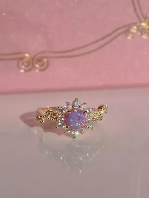 Rapunzel Dream Sun Opal Ring 925 Sterling Silver Gold Plated Purple • $28.05