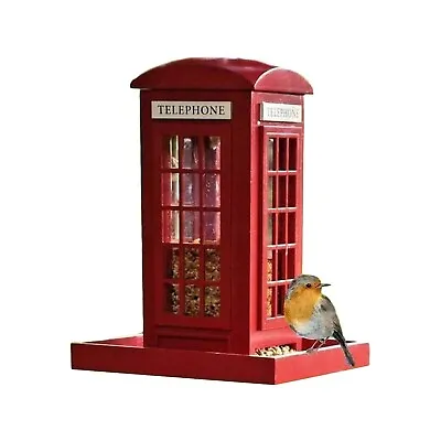 Red Phone Box Bird Feeders Feeding Station Table Garden Wild Bird Seed Feeder • £9.95