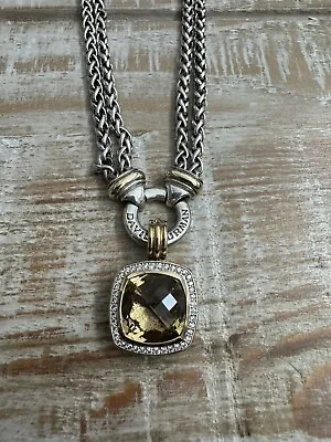 David Yurman Sterling Silver Albion 20mm Lemon Citrine & Diamond Necklace • $1600