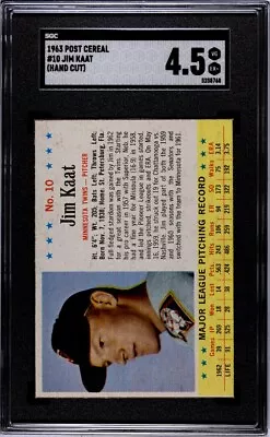 1963 Post #10 Jim Kaat SGC 4.5 Graded Vintage Cereal Baseball Card *CgC605* • $2.25