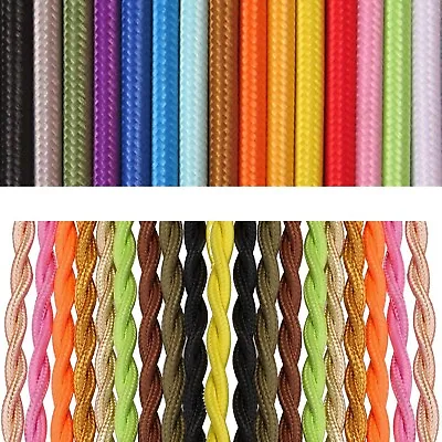 Vintage Retro Italian Coloured Braided Lighting Cord 2/ 3 Core Fabric Cable Flex • £2.79