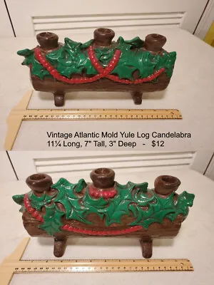 Vintage Atlantic Mold Yule Log Candlelabra Christmas Holiday Decor  - 124 • $12