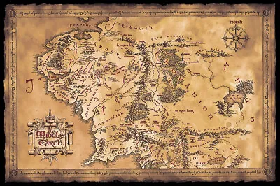 The Lord Of The Rings / The Hobbit - Movie Poster (Dark Map Of Middle Earth) • $12.99
