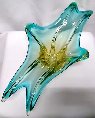 Murano Glass Bowl Yellow To Blue Pulled Splash Console Centerpiece • $159.99