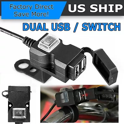 Motorcycle Handlebar USB Port Phone Charger Cigarettes Lighter Socket Waterproof • $8.99