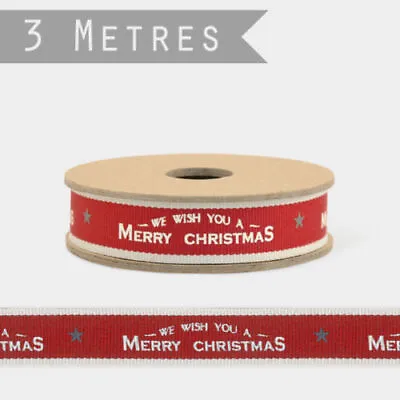 3m East Of India Red Ribbon Reel We Wish You A Merry Christmas Woven Ribbon • £3.95