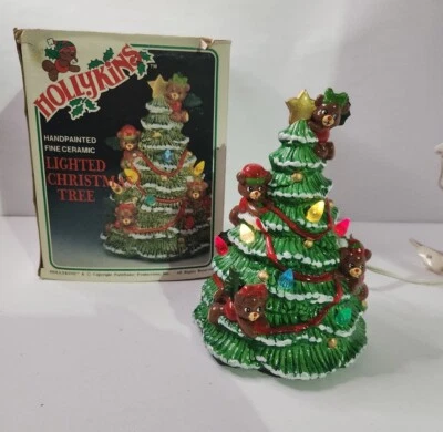 $39.99 • Buy Vintage Hollykins 8  Ceramic Christmas Tree Bears W/Box Light Working