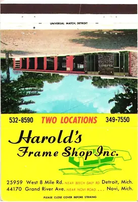 Harold's Frame Shop Inc. Detroit Mich Novi Mich Vintage Matchbook Cover • $9.99