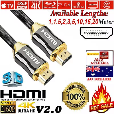 PREMIUM HDMI Cable High Speed HD V2.0 4K 2160P 3D Lead 1m/2m/4m/5m/10m/15m/20m • $12.99