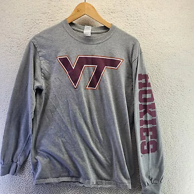 Virginia Tech VT Shirt Mens Medium Gray Hokies Gildan Heavy Cotton Long Sleeve • $18.88