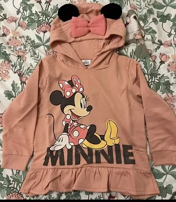 Disney Minnie Mouse Pink Hoodie With Ears & Bow 5-6 & 6-7 Years Hoody • £14.99