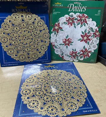 3 Pkgs Vintage Royal Lace Christmas Poinsettias & Gold 10” Round Paper Doilies • $12.50