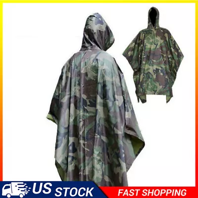 Military Woodland Ripstop Wet Weather Raincoat Poncho Camping Hiking Camo • $21.99