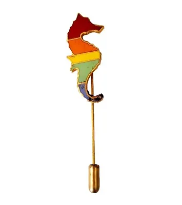 Vintage Gold Tone Rainbow Enamel Seahorse Hat Stick Pin Beach Theme  • $12.74