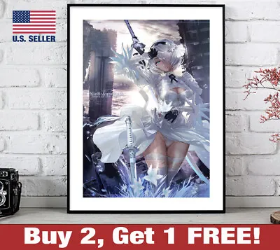 Nier Automata Tears Of The Moon White Outfit 2B Poster 18  X 24  Print Game Room • $13.48