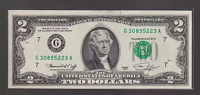 1976 G $2 TWO DOLLAR BILL CHICAGO IL Deuce UNCIRCULATED US Federal Reserve Note • $9.75