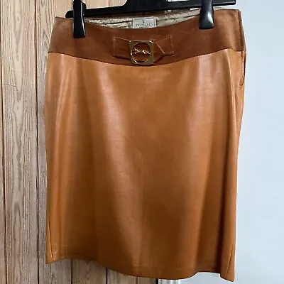 TRUSSARDI Tan Leather Skirt With Suede Band Size 44 • £25