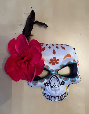 Day Of The Dead Sugar Skull Mask Halloween Costume Fancy Dress Up Adult Red • £6.79