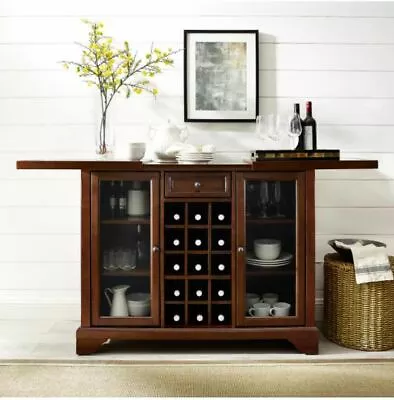 Home Mini Bar Liquor Cabinet Display Case Furniture Wood Wine Bottle Rack Brown • $559.95