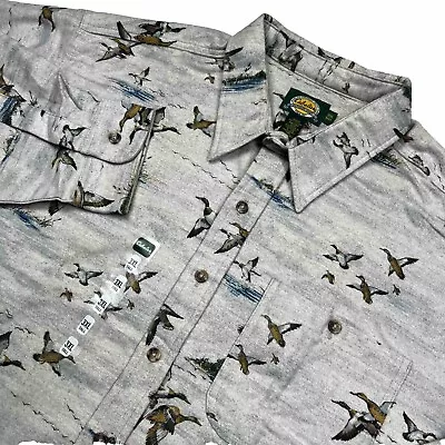 Cabelas Cotton Flannel Button Down All Over Print Ducks Outdoor Mens 3XLT New • $49.95
