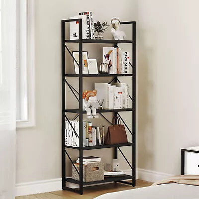 5 Tier Industrial Bookshelf Bookcase Plant Stand Storage Rack With Metal Frame • $54.99
