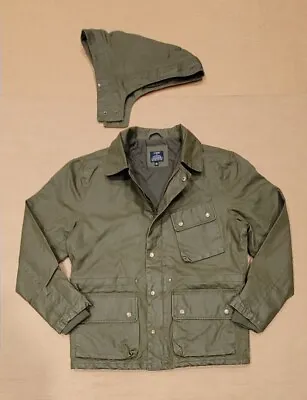 J Crew Military Field Jacket Water Resistant Mens Large Olive Green W/ Hood Nice • $30