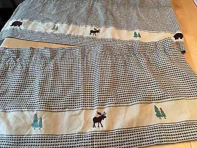 Ihf Home Cabin Bear Moose Tree Cotton  Window Valances Curtains (2) 16  X 70  • $31.49