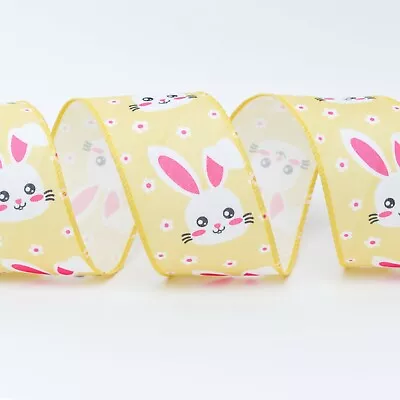 Wired Yellow Easter Bunny Ribbon 63mm  Crafting Bows Gifts Spring Easter • £2.75