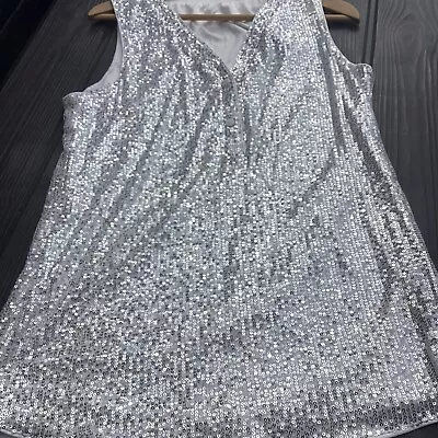 JAZZY SEQUIN TOP V NECK SIZE 12/14 Party Disco Studio 54 ABBA Free Postage • £7.99