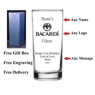 Personalised Hi Ball Bacardi Glass Birthday Gift18th 21st 30th 40th 50th 60th • £11.99