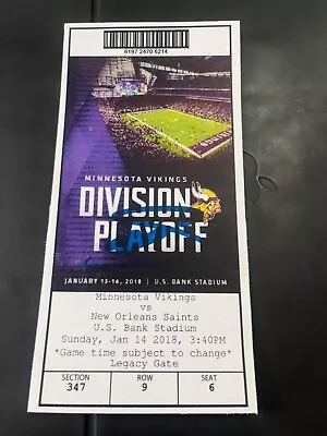 New Orleans Minnesota Vikings 2018 Replica Ticket MINNEAPOLIS MIRACLE 1-14-18 • $9.95
