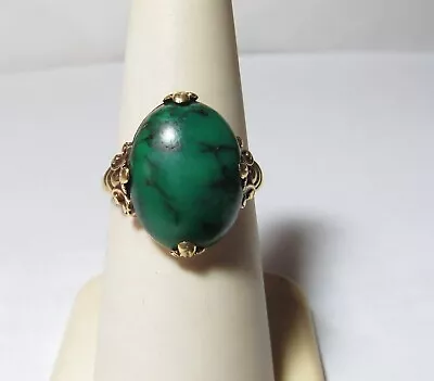 14k Antique Solid 14k Gold W / Oval Green Natural Turquoise • $78