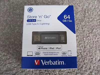 New Verbatim IStore 'n' Go Dual 64GB USB 3.0 Flash Drive (USB Type-A/Lightning) • $34.98