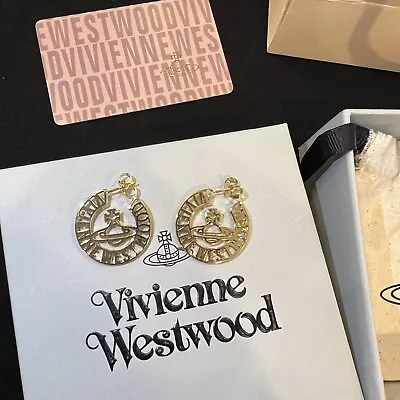 Vivienne Westwood Nana Selma Hollow Logo Earrings Gold Tone ~New With Box • $77