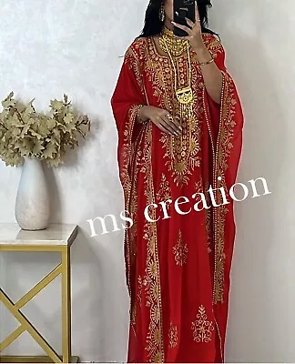 Sale! Red Moroccan Dubai African Kaftan Farasha Abaya Long Gown Wedding Dress 82 • $54.59