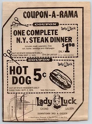 Las Vegas NV Casino Lady Luck Coupons Ad 1975 Print Advertisement • $17.06