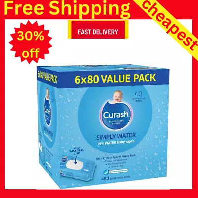 Curash Simply Water Baby Wipes Pack Of 480 (6 X 80 Pack) Free&Fast Shipping-AU • $32