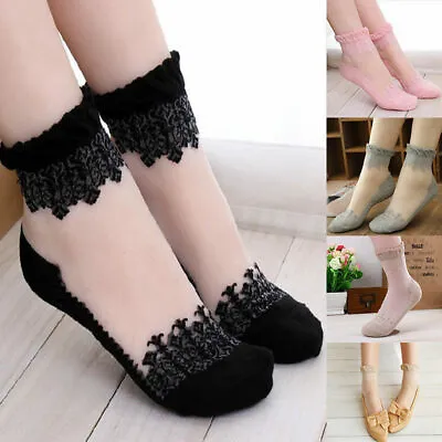 $2.63 • Buy Women Fishnet Mesh Lace Ruffle Socks Crystal Silky Glitter Short Ankle Stockings