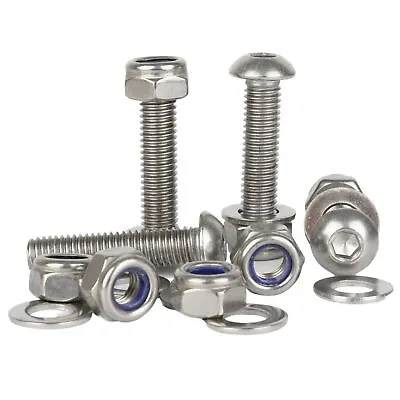 M5 M6 M8 M10 Button Head Allen Bolt Screws Nyloc Nuts Washers A2 Stainless Steel • £17.03