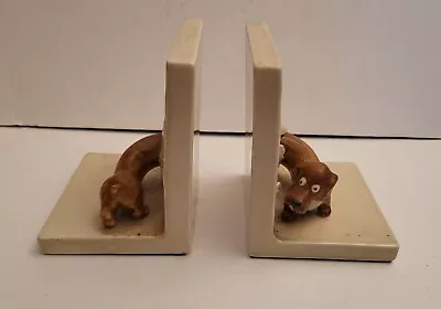 Vintage 1978 Fitz And Floyd Dog Bookends Looking Through Wall F&F • $65